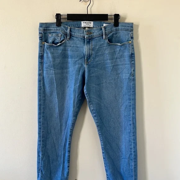 FRAME Le Garçon in Daphne Blue Super Stretch Mid Rise Boyfriend Denim Jeans 32 - Picture 3 of 12